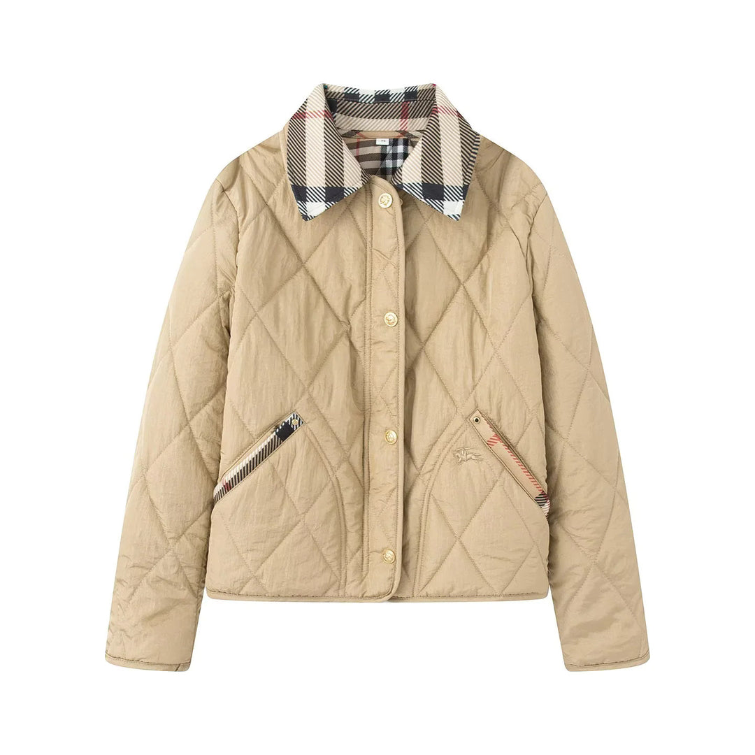 Damen nan gesteppte Kurzjacke mit Karokragen und paspelierten Eingrifftaschen Drune