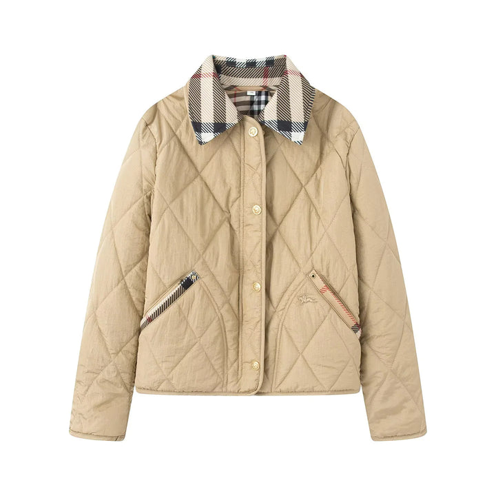 Damen nan gesteppte Kurzjacke mit Karokragen und paspelierten Eingrifftaschen Drune