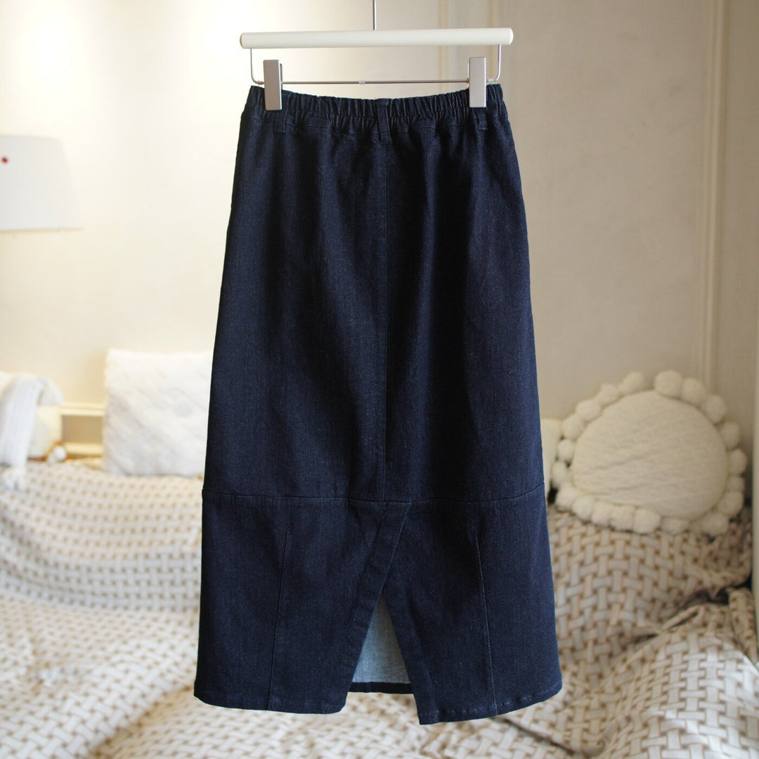 Damen Jeans-Midirock mit elastischem Bund Drune