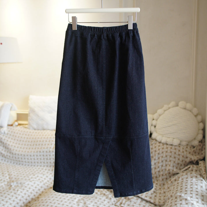 Damen Jeans-Midirock mit elastischem Bund Drune