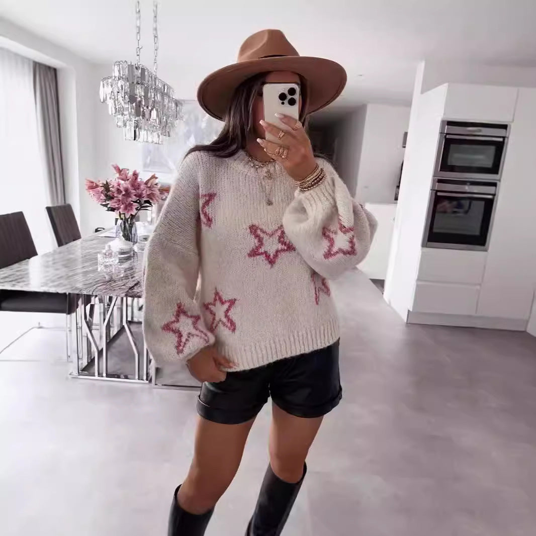 Damen modischer Strickpullover mit Sternenmotiv und kuscheliger Passform Drune