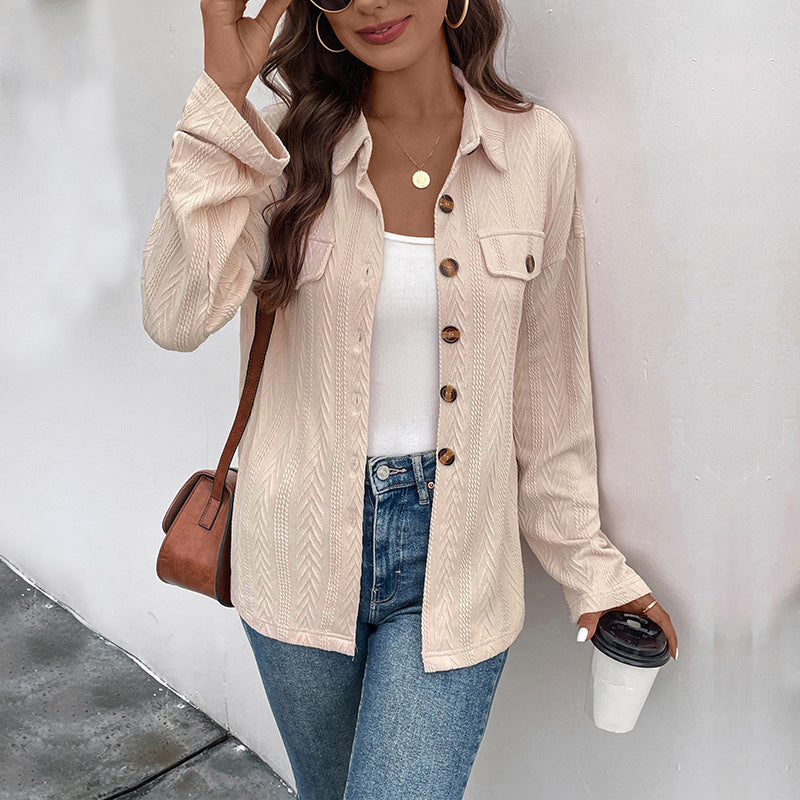 Damen Leichte strukturierte Hemdjacke mit Brusttaschen und Hornoptik-Knöpfen Drune