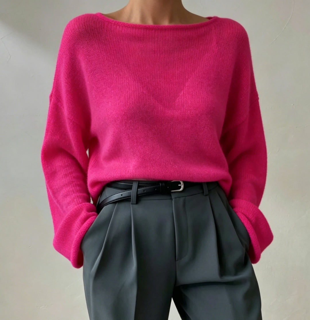 Damen luftiger Oversize-Feinstrickpullover mit weitem Arm und Rundhalsausschnitt Drune