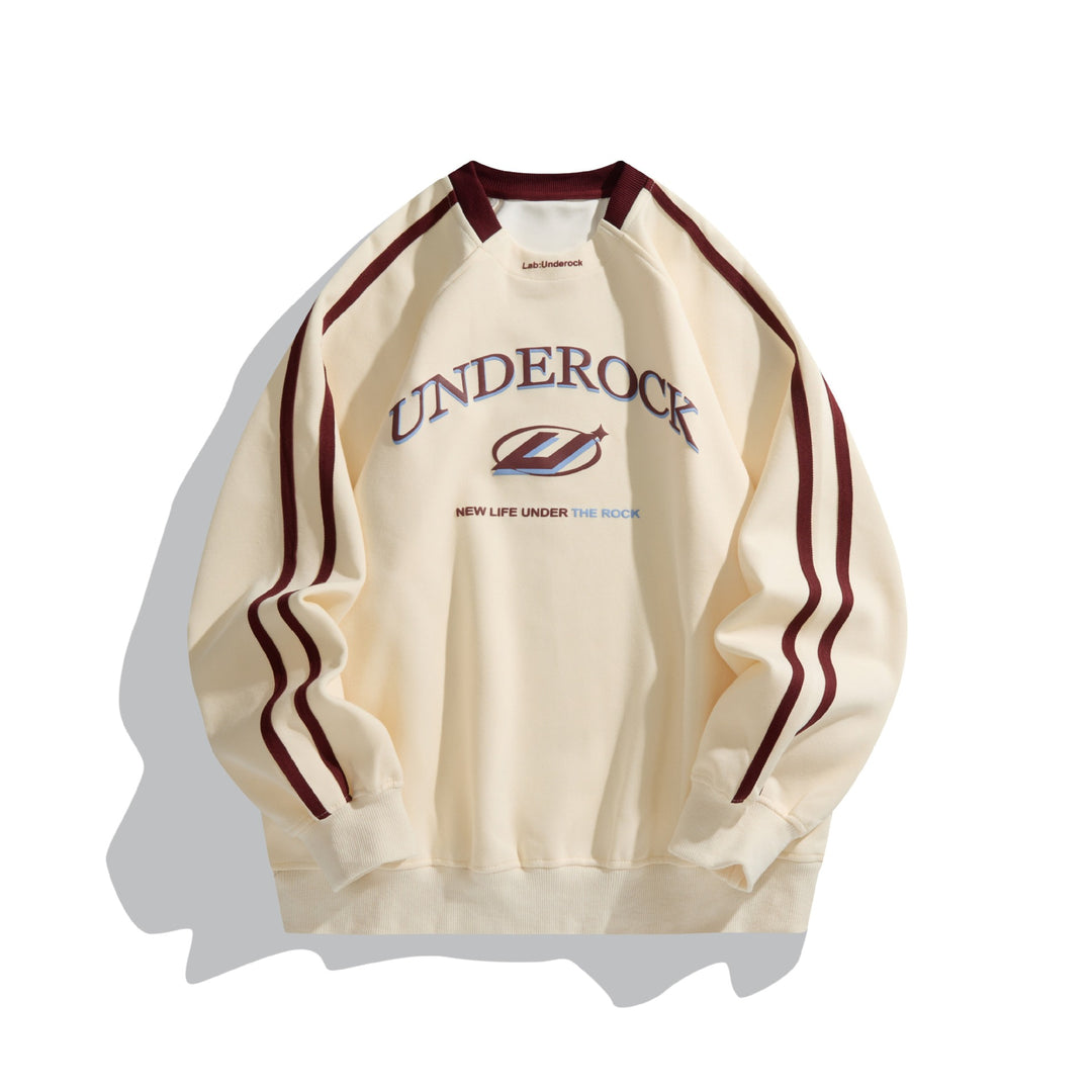 Unisex Oversize Rundhals-Sweatshirt mit Kontraststreifen und großem Logoprint Drune
