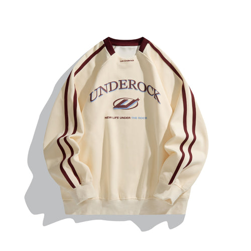 Unisex Oversize Rundhals-Sweatshirt mit Kontraststreifen und großem Logoprint Drune