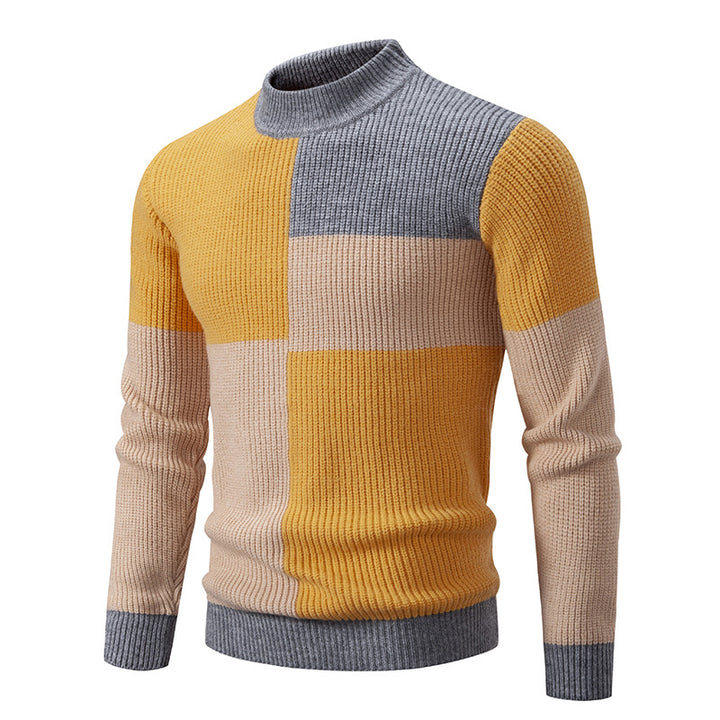 Herren Grobstrick-Pullover mit Stehkragen und kontrastierendem Blockstreifenmuster Drune