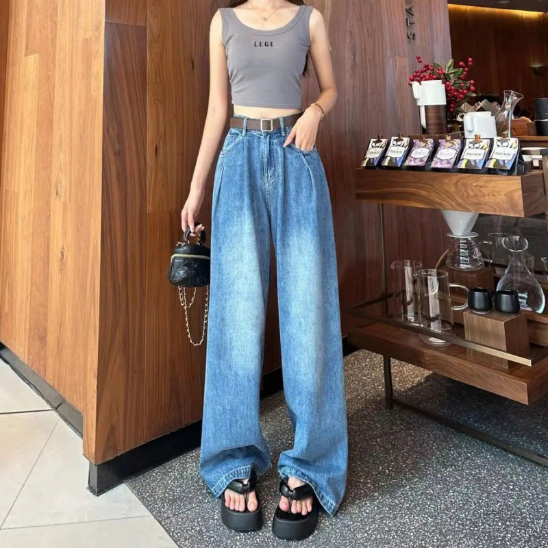 Damen Weit geschnittene Jeanshose mit hohem Bund Drune