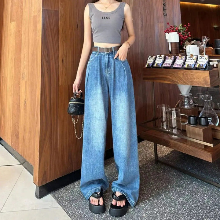 Damen Weit geschnittene Jeanshose mit hohem Bund Drune