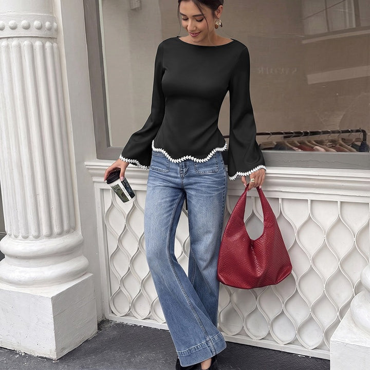 Damen Elegante Bluse mit Rüschenärmel Drune