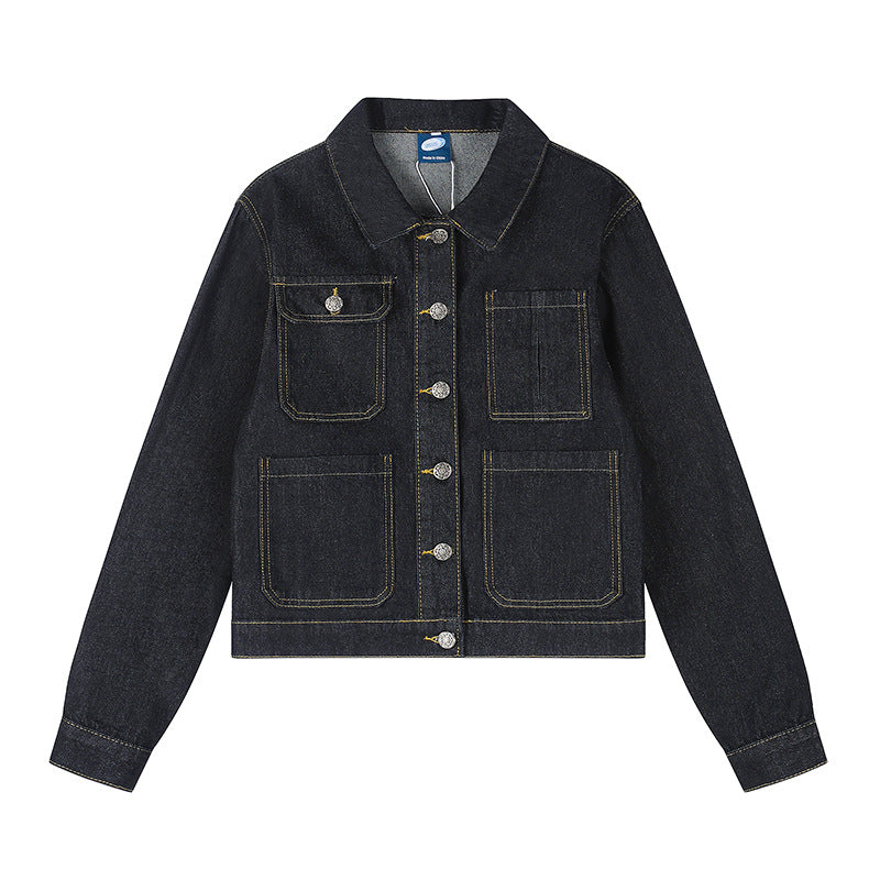 Damen Boxy-Jeansjacke mit aufgesetzten Taschen und sichtbaren Kontrastnähten Drune
