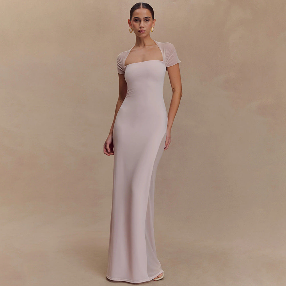 Damen elegantes Maxikleid mit schulterfreier Raffungen Drune