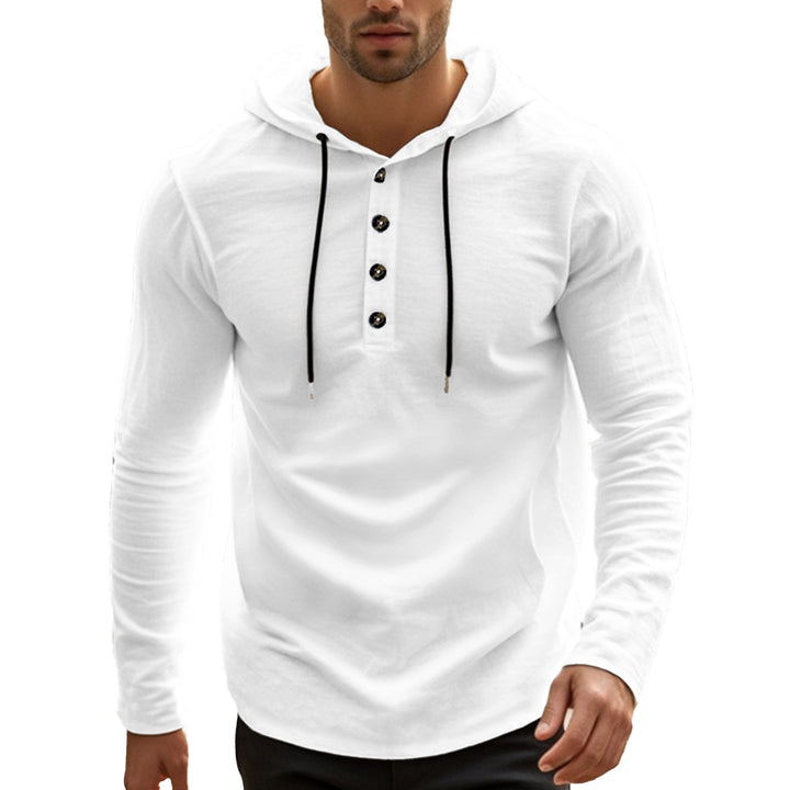 Herren nan lässiger Kapuzenpullover im Henley‑Stil mit Knopfleiste und verstellbarem Kordelzug Drune