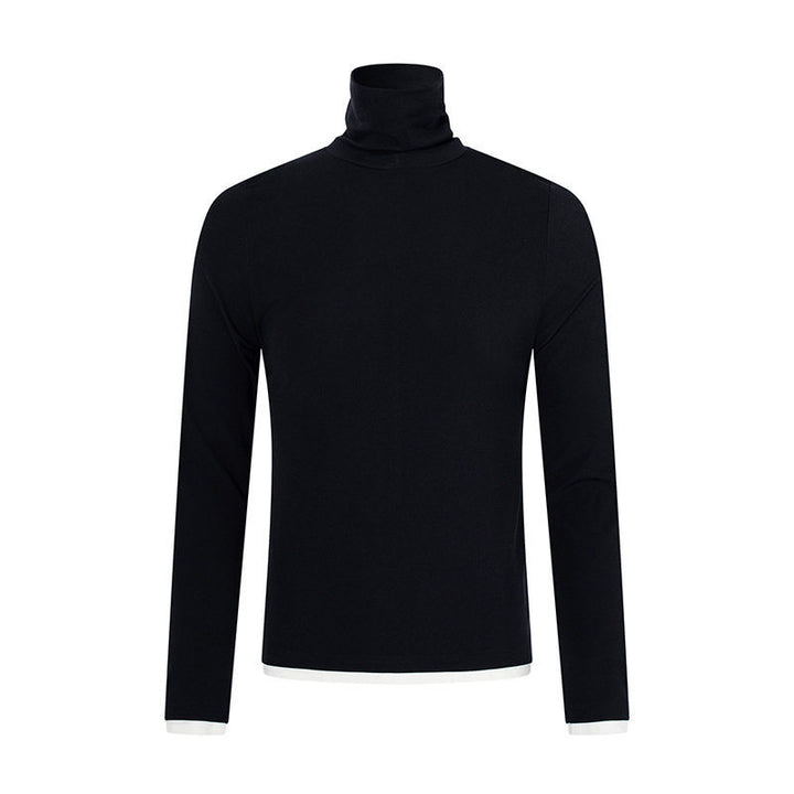 Herren Slim-Fit Rollkragen-Feinstrickshirt mit Melange-Jersey und Stretch Drune