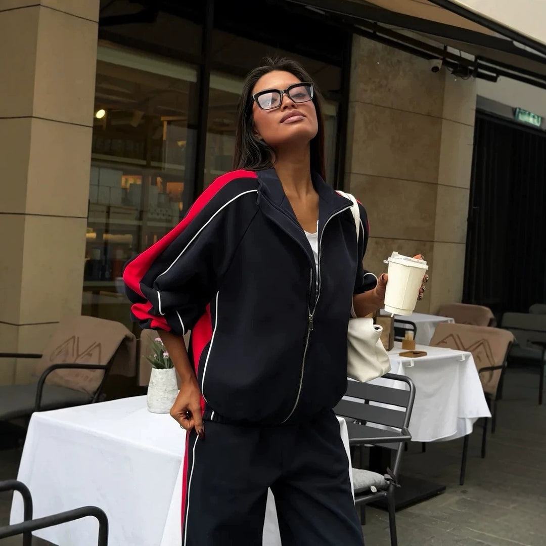 Damen Zweiteiliges Lounge-Sweatset mit seitlichem Kontraststreifen Drune