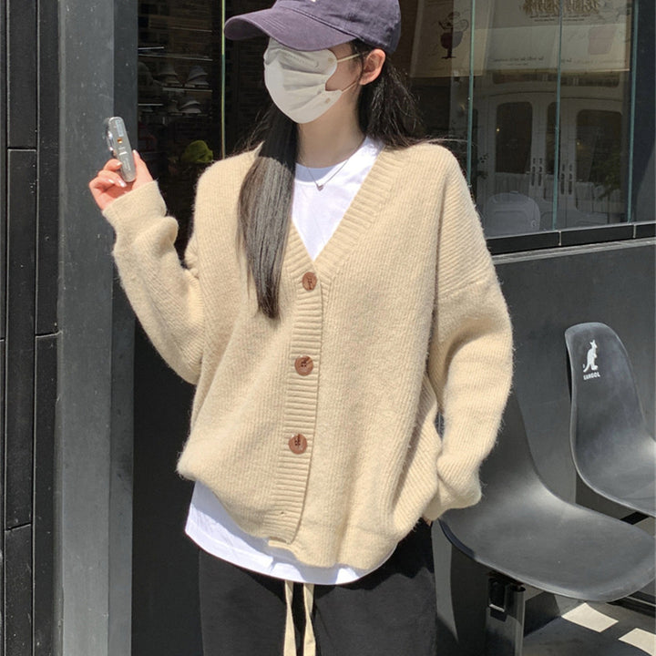 Damen oversized Strickjacke mit großen Knöpfen und lässigem Schnitt Drune