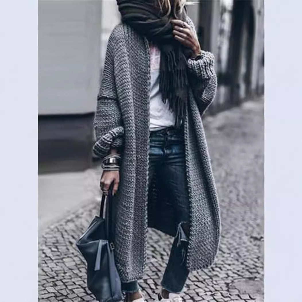 Damen Langer Grobstrick-Mantelcardigan mit überschnittener Schulter und offener Front Drune