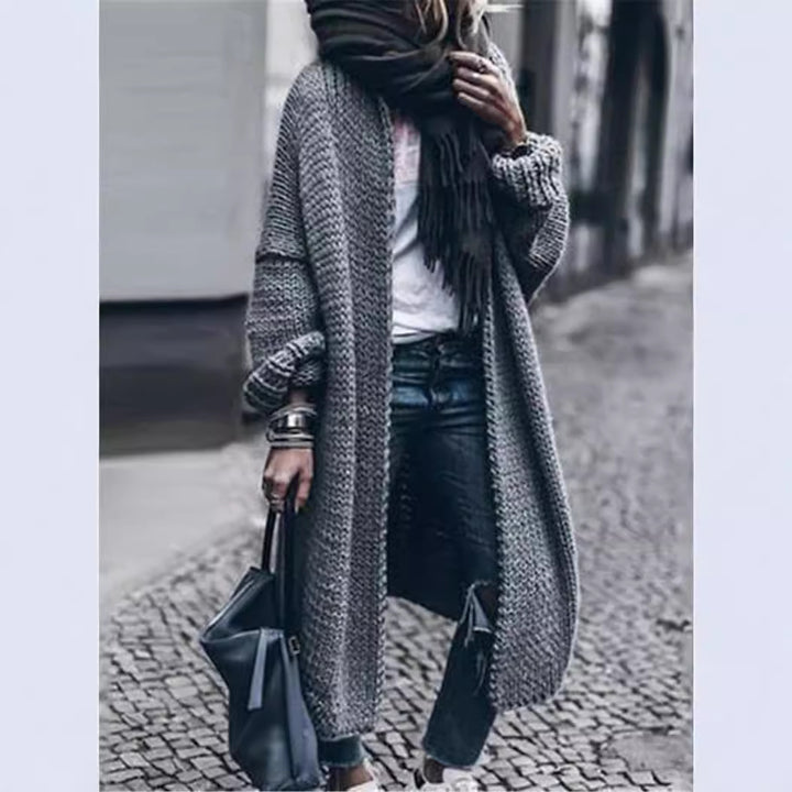 Damen Langer Grobstrick-Mantelcardigan mit überschnittener Schulter und offener Front Drune