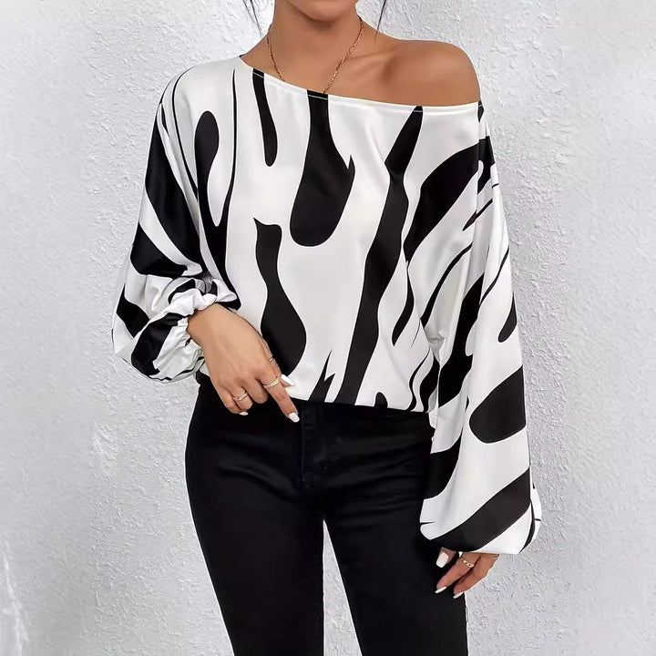 Damen Oversized Bluse mit asymmetrischem Schnitt und gestreiftem Design Drune
