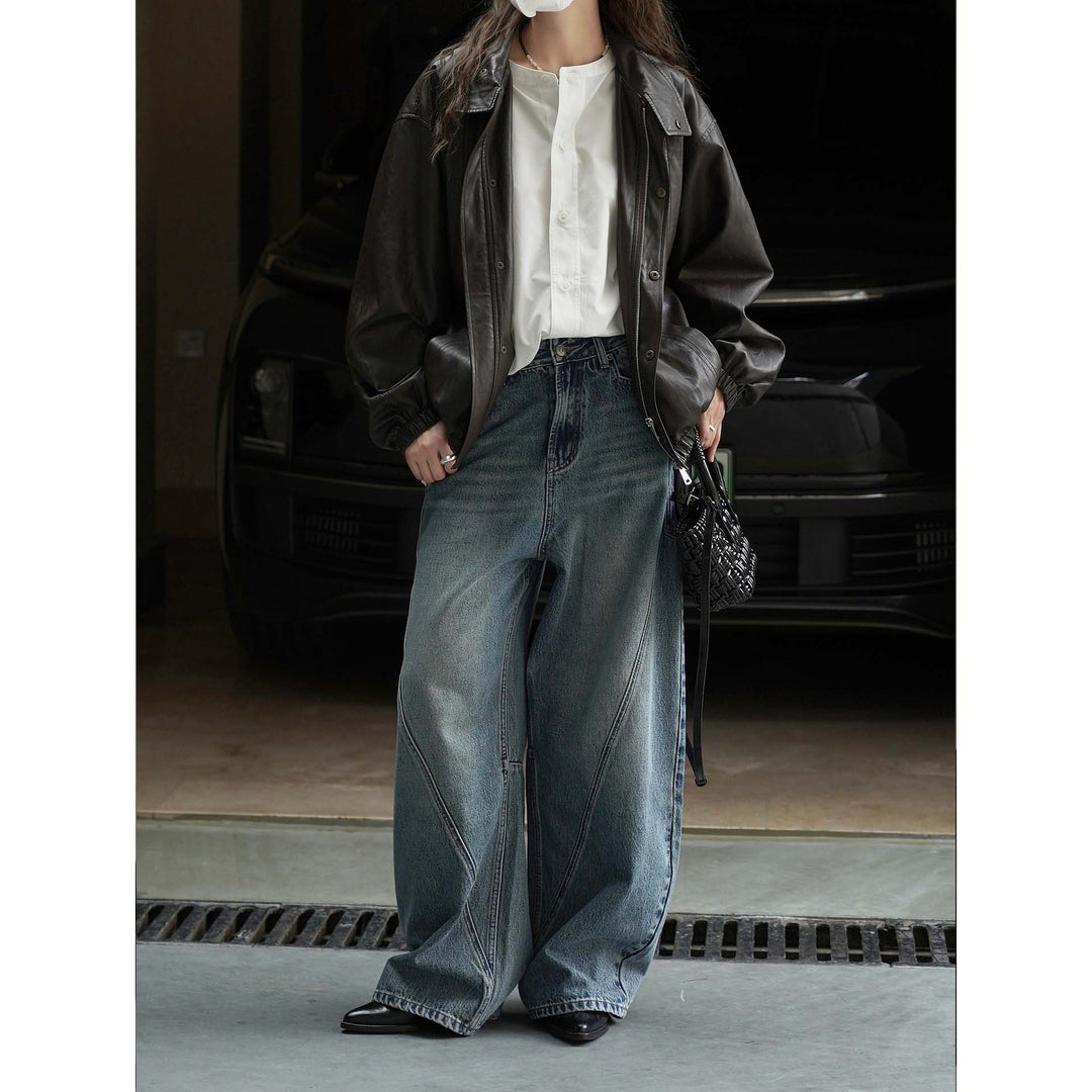 Damen Hochtaillierte Baggy-Denimhose mit geschwungenen Naht-Details Drune