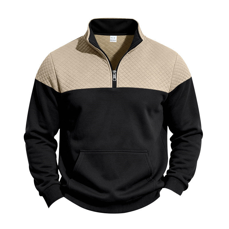 Herren Sweatshirt mit kurzem Reißverschluss, wattierter Brustpartie und Kängurutasche Drune