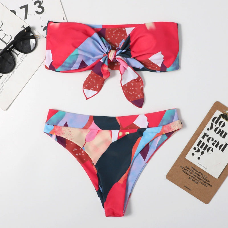 Damen Bandeau-Bikini mit verspieltem Knoten und farbenfrohem Design Drune