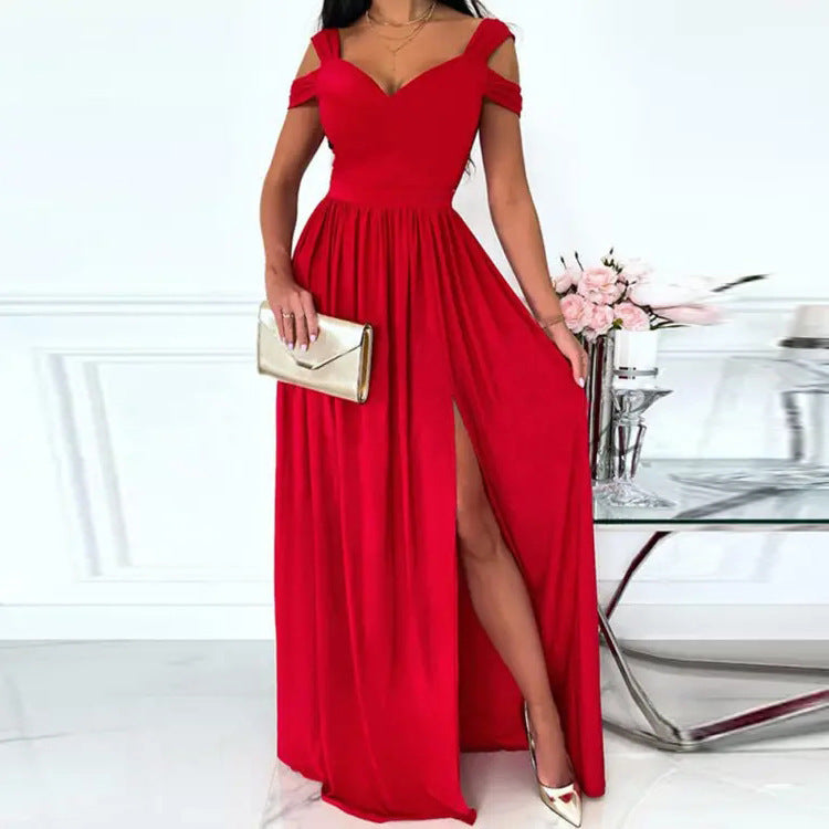 Damen Maxikleid mit schulterfreiem Design und raffiniertem Schlitz Drune