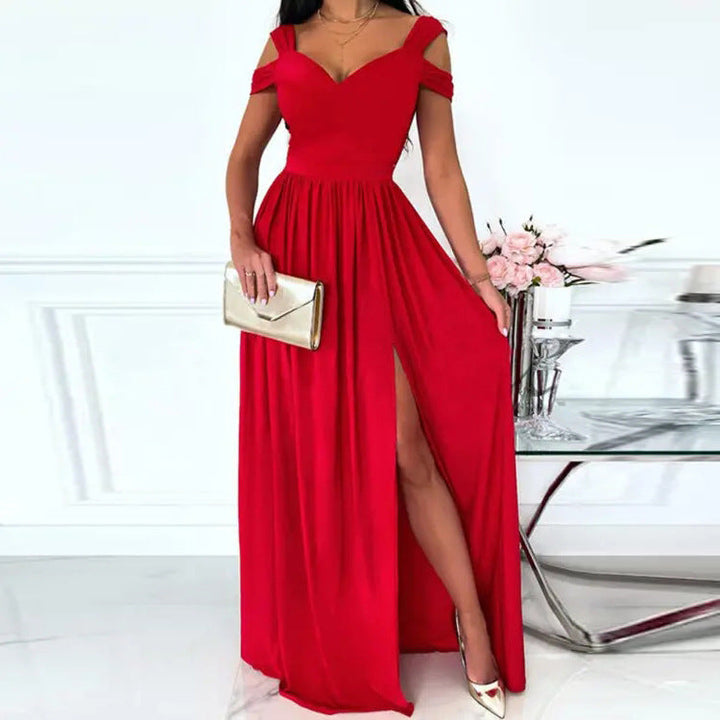 Damen Maxikleid mit schulterfreiem Design und raffiniertem Schlitz Drune