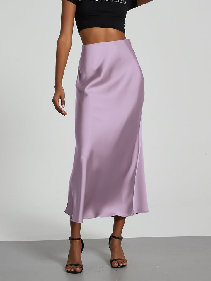 Damen-Satinrock mit hoher Taille und Midi-Länge