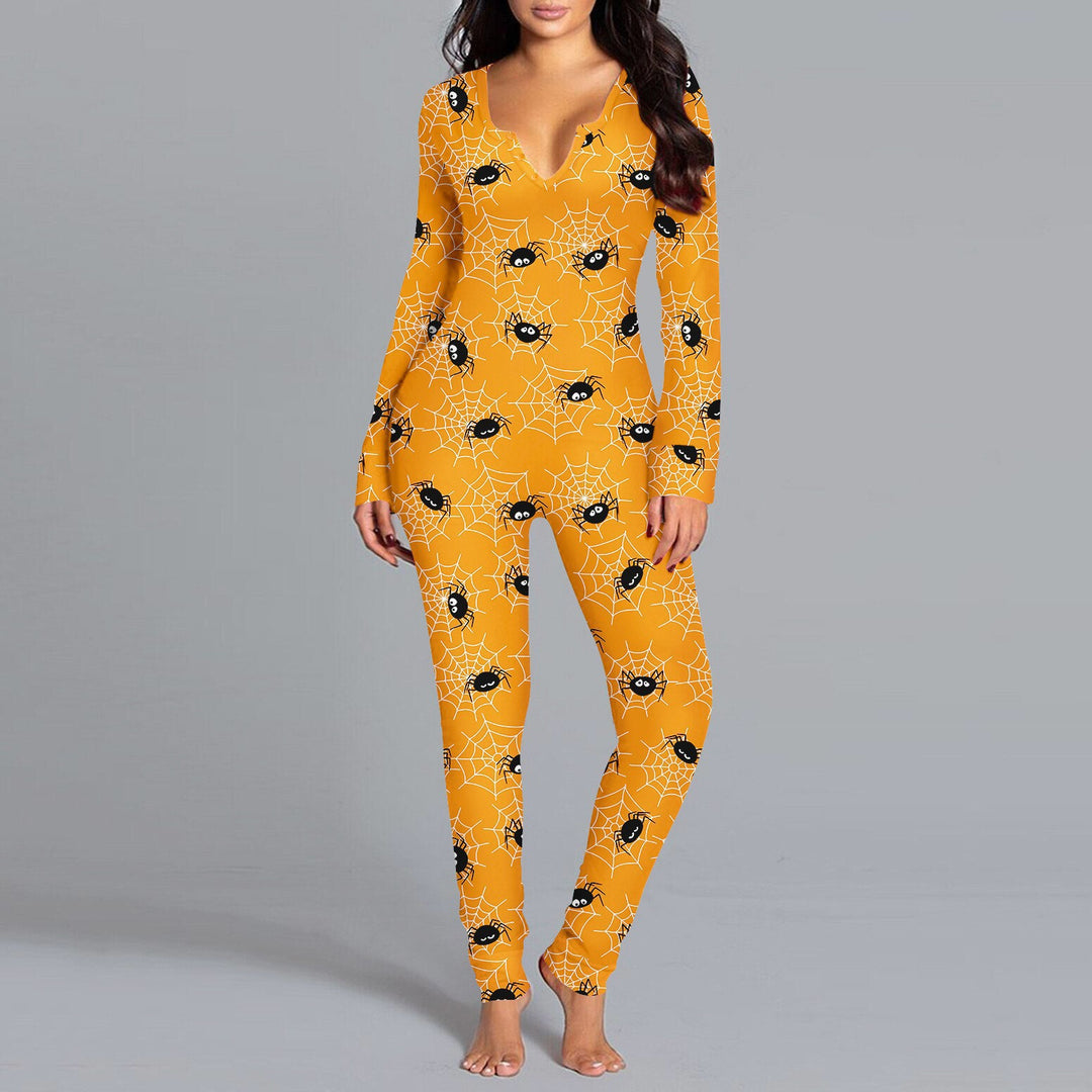 Damen Langarm Halloween-Themen Onesie Pyjama Set Drune