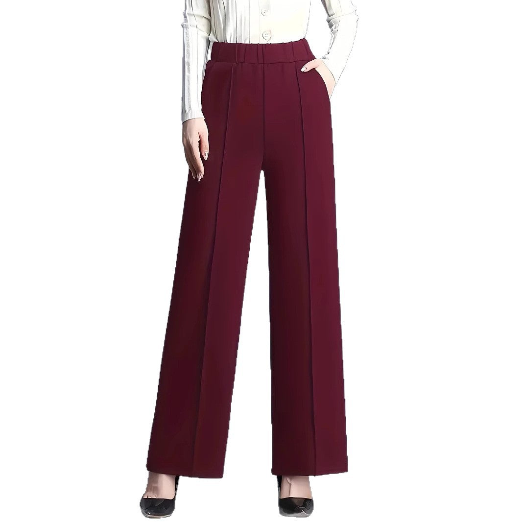 Damen High-Waist Weite Bein Stretch Crepe Plissierte Front Hose Drune