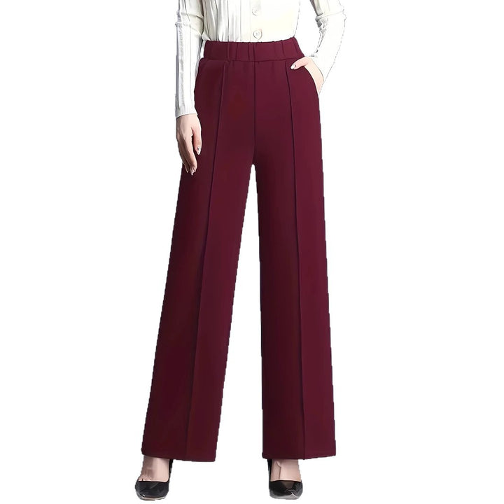 Damen High-Waist Weite Bein Stretch Crepe Plissierte Front Hose Drune
