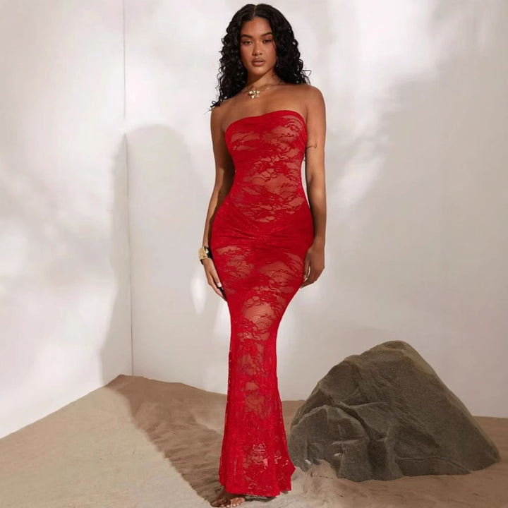Damen Sexy Spitzenkleid mit figurbetontem Schnitt Drune