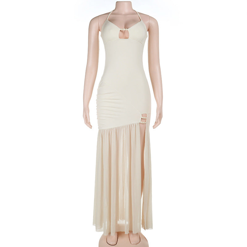 Damen Maxikleid mit aufregendem Schlitz und zartem Rüschensaum Drune