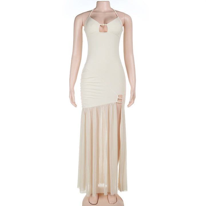 Damen Maxikleid mit aufregendem Schlitz und zartem Rüschensaum Drune