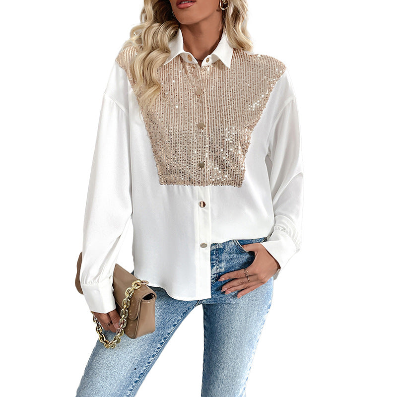 Damen Elegante Bluse mit Pailletten Drune