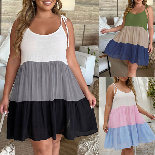Damen luftiges Sommerkleid mit mehrfarbigen Rüschen und verstellbaren Trägern Drune