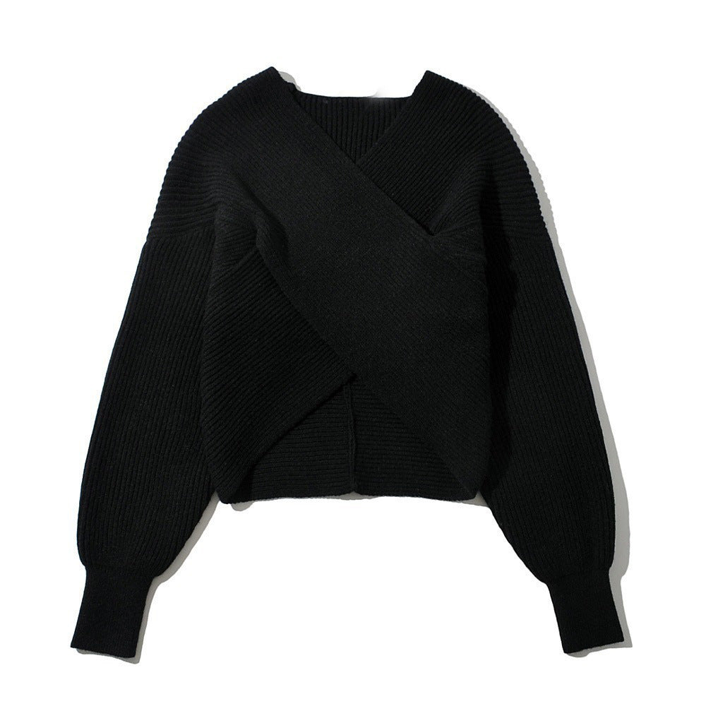 Damen stilvoller Wickelpullover mit innovativem Schnitt und breiten Ärmeln Drune