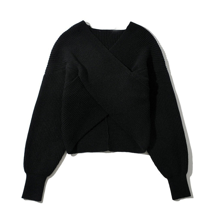 Damen stilvoller Wickelpullover mit innovativem Schnitt und breiten Ärmeln Drune