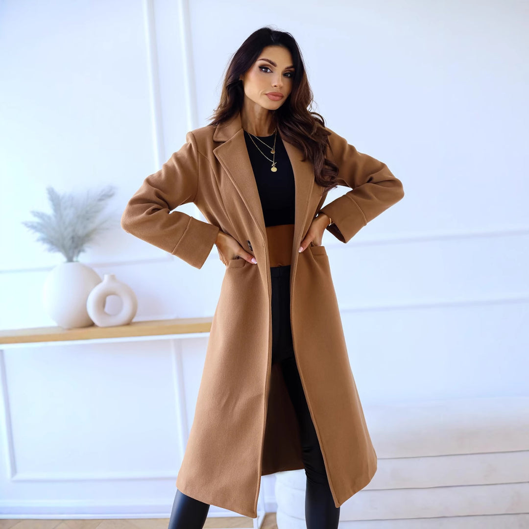Damen Eleganter Wollmantel mit klassischem Revers und zeitlosem Design Drune