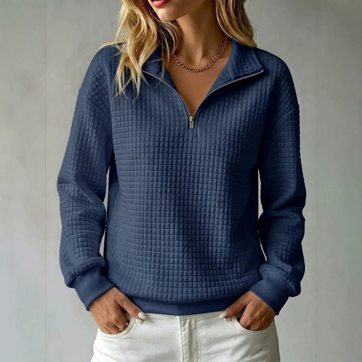 Damen Stepp-Sweatshirt mit halbem Reißverschluss und Kachelstruktur Drune