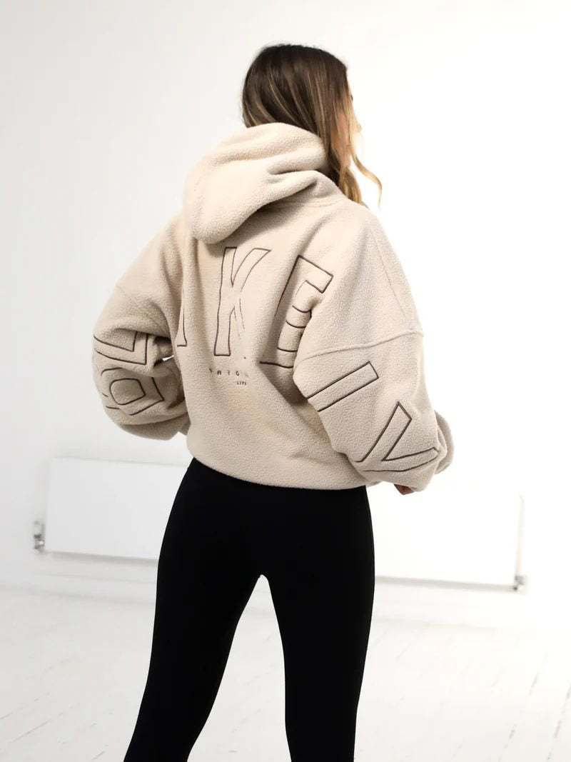 Damen Oversize Teddy-Fleece-Hoodie mit Logostickerei Drune
