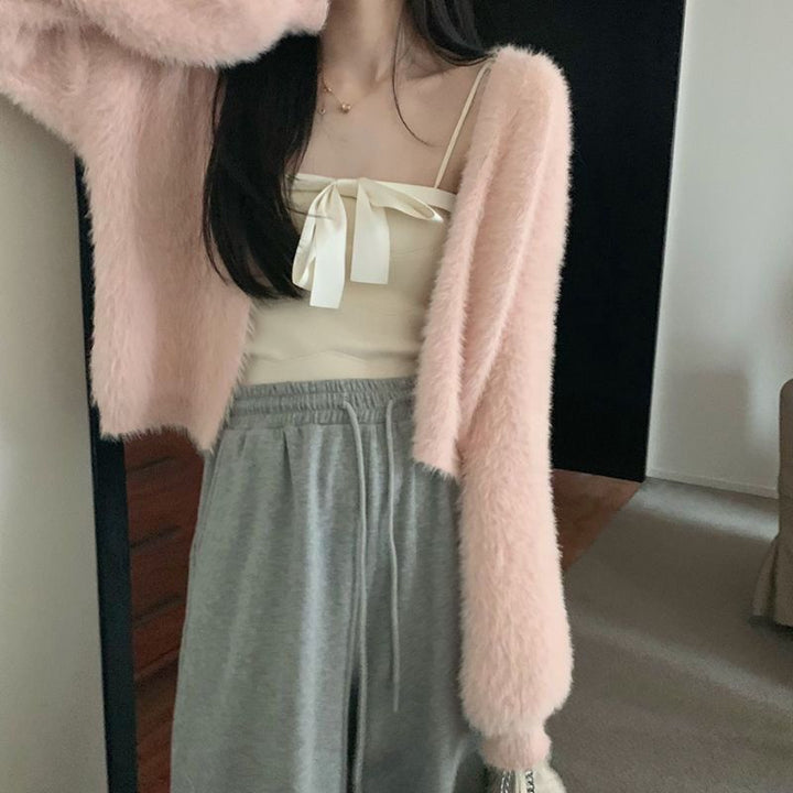 Damen Flauschige Strickjacke mit weiten Ärmeln und bequemen Schnitt Drune