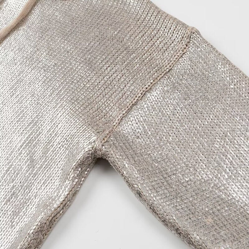 Damen modischer Glitzer Hoodie mit Kängurutasche und elastischem Bund Drune