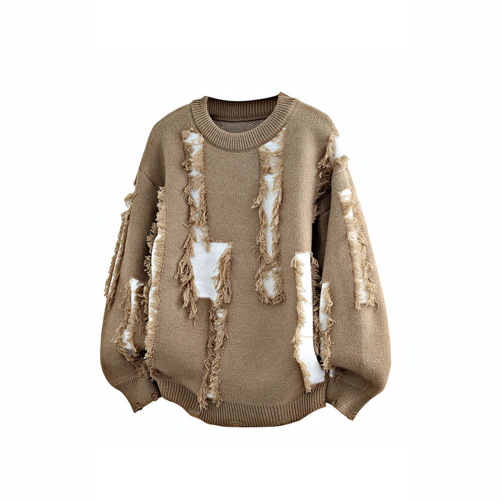 Herren Oversize Strickpullover mit Fransenapplikationen und Balloonärmeln Drune