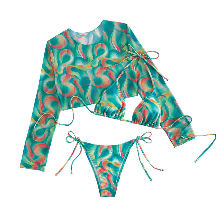 Damen Bikini-Set mit langärmligem Oberteil und verspielten Bindebändern Drune