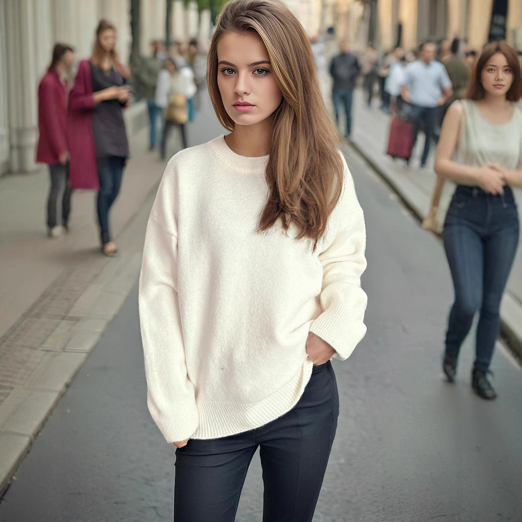 Damen oversized Strickpullover mit weichem Baumwollmix und lässigem Schnitt Drune