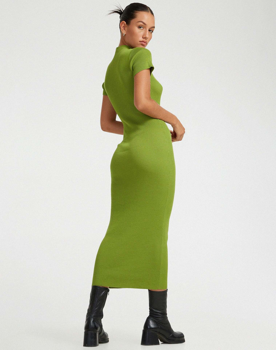 Damen figurbetontes Strickkleid mit asymmetrischem Ausschnitt und hohem Kragen Drune