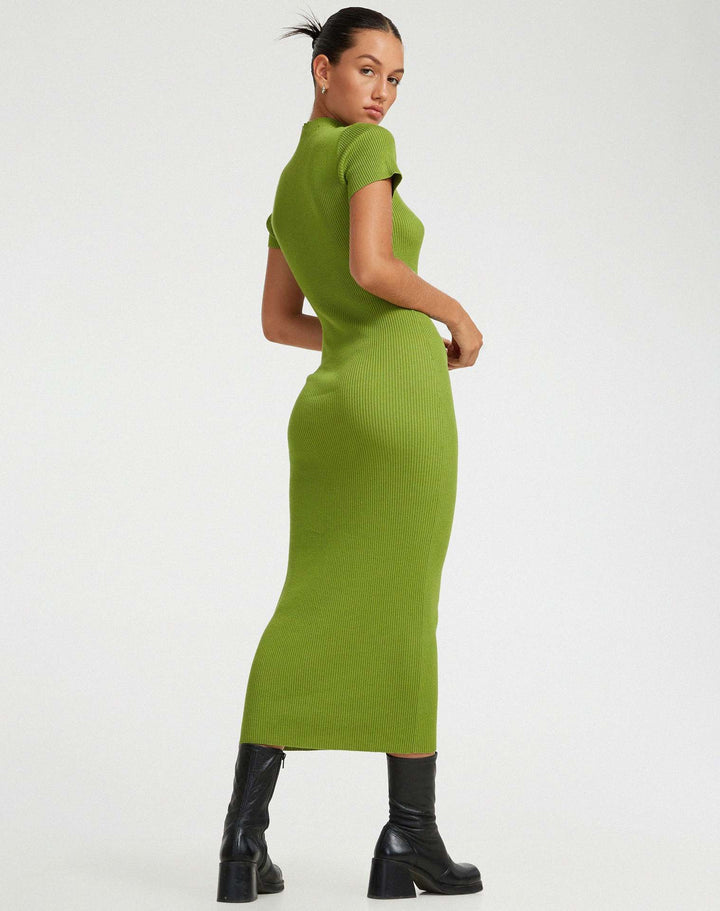 Damen figurbetontes Strickkleid mit asymmetrischem Ausschnitt und hohem Kragen Drune