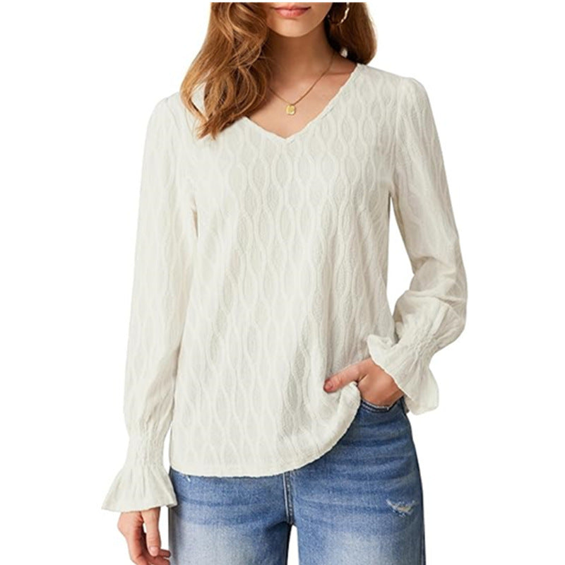 Damen Bluse mit V-Ausschnitt und voluminösen Ärmeln Drune