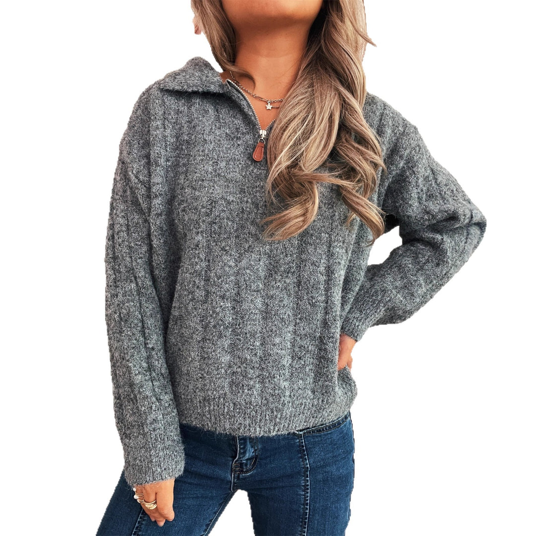 Damen lässiger Pullover mit Stehkragen und kurzen Ärmeln Drune